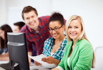 Image showing students with computer studying at school