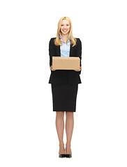 Image showing businesswoman delivering cardboard box