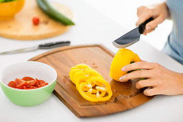 Image showing woman hands cutting vegetables