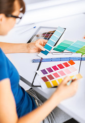 Image showing woman working with color samples for selection