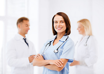 Image showing young female doctor with stethoscope