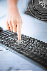 Image showing woman hand pressing on enter button