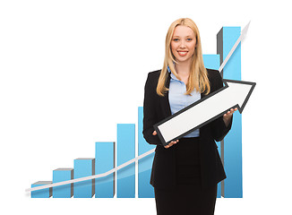 Image showing businesswoman with graph and arrow directing up