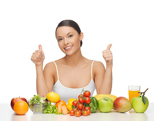 Image showing happy woman with fruits and vegetables