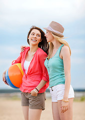 Image showing girls playing ball on the beach