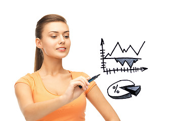 Image showing businesswoman drawing graphs in the air