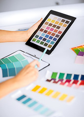 Image showing woman working with color samples for selection