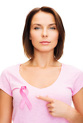 Image showing woman with pink cancer ribbon