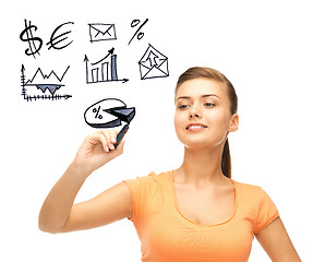 Image showing businesswoman drawing financial signs