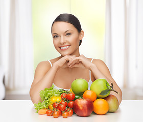 Image showing woman with fresh fruits and vegetables