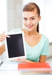 Image showing smiling student girl with tablet pc