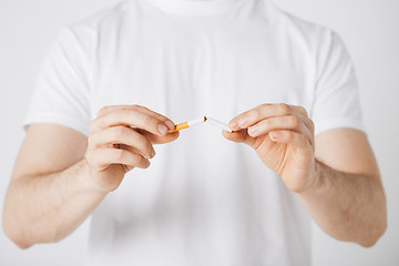 Image showing man breaking the cigarette with hands