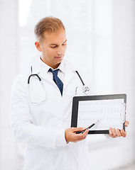 Image showing male doctor with stethoscope showing cardiogram
