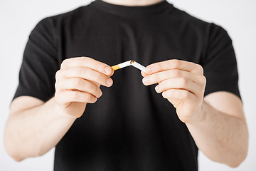 Image showing man breaking the cigarette with hands