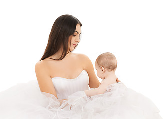 Image showing bride in white dress with little baby