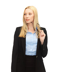 Image showing smiling woman with eyeglasses