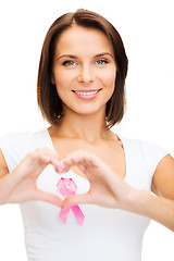 Image showing woman with pink cancer ribbon