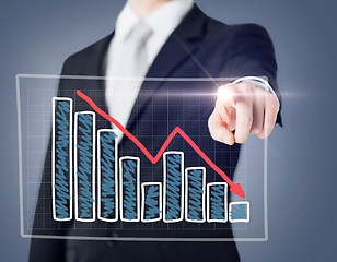 Image showing businessman hand with chart on virtual screen