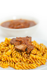 Image showing fusilli pasta with neapolitan style ragu meat sauce