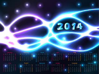 Image showing 2014 calendar with plasma background 