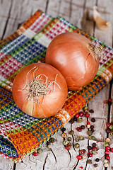 Image showing fresh onions and peppercorns