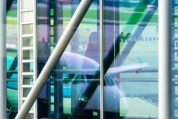 Image showing Passengers boarding at the airport