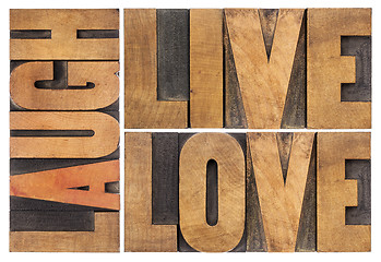 Image showing live, love, laugh in wood type