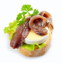 Image showing sandwich with anchovy and egg