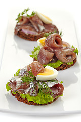 Image showing canapes with anchovies and egg