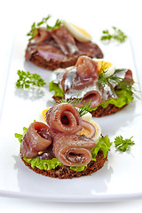 Image showing canapes with anchovies and egg