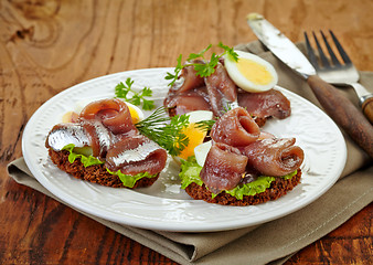 Image showing sandwiches with anchovies and egg