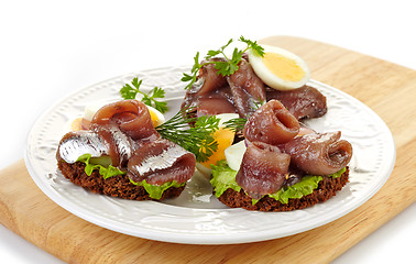 Image showing sandwiches with anchovies and egg