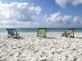 Image showing Chairs on the beach