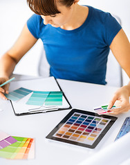 Image showing woman working with color samples for selection