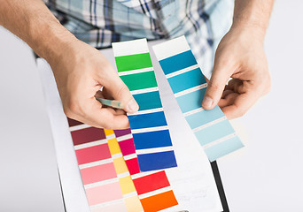 Image showing man with color samples for selection