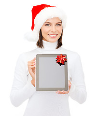 Image showing woman in santa helper hat with tablet pc