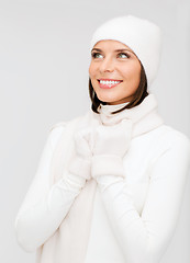 Image showing woman in hat, muffler and gloves