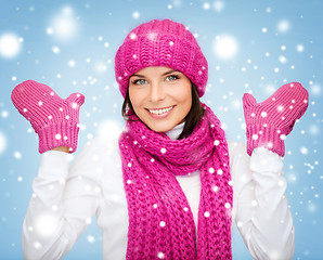 Image showing woman in hat, muffler and mittens