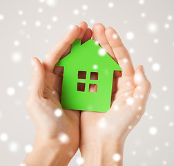 Image showing woman hands holding green house