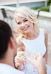 Image showing couple drinking wine in cafe