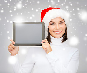 Image showing woman in santa helper hat with tablet pc