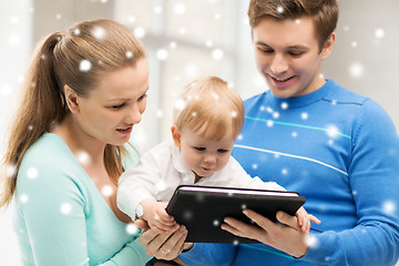 Image showing parents and adorable baby with tablet pc