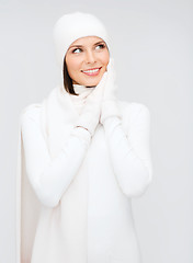 Image showing woman in hat, muffler and gloves