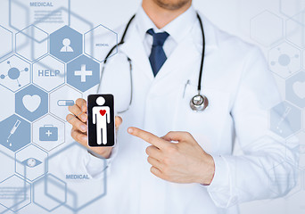 Image showing male doctor with stethoscope and virtual screen