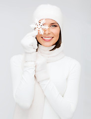 Image showing woman with big snowflake