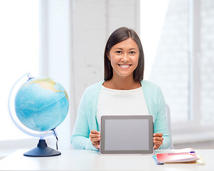 Image showing teacher with globe and tablet pc at school