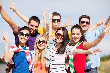 Image showing group of friends having fun on the beach