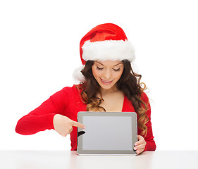 Image showing woman in santa helper hat with tablet pc