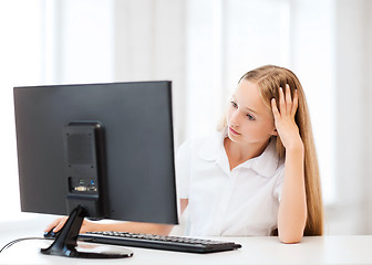 Image showing student girl with computer at school