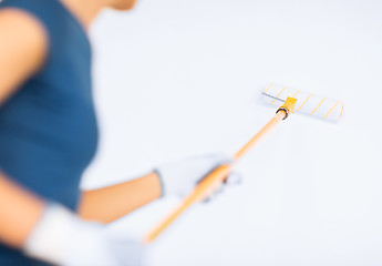 Image showing woman with roller and paint colouring the wall